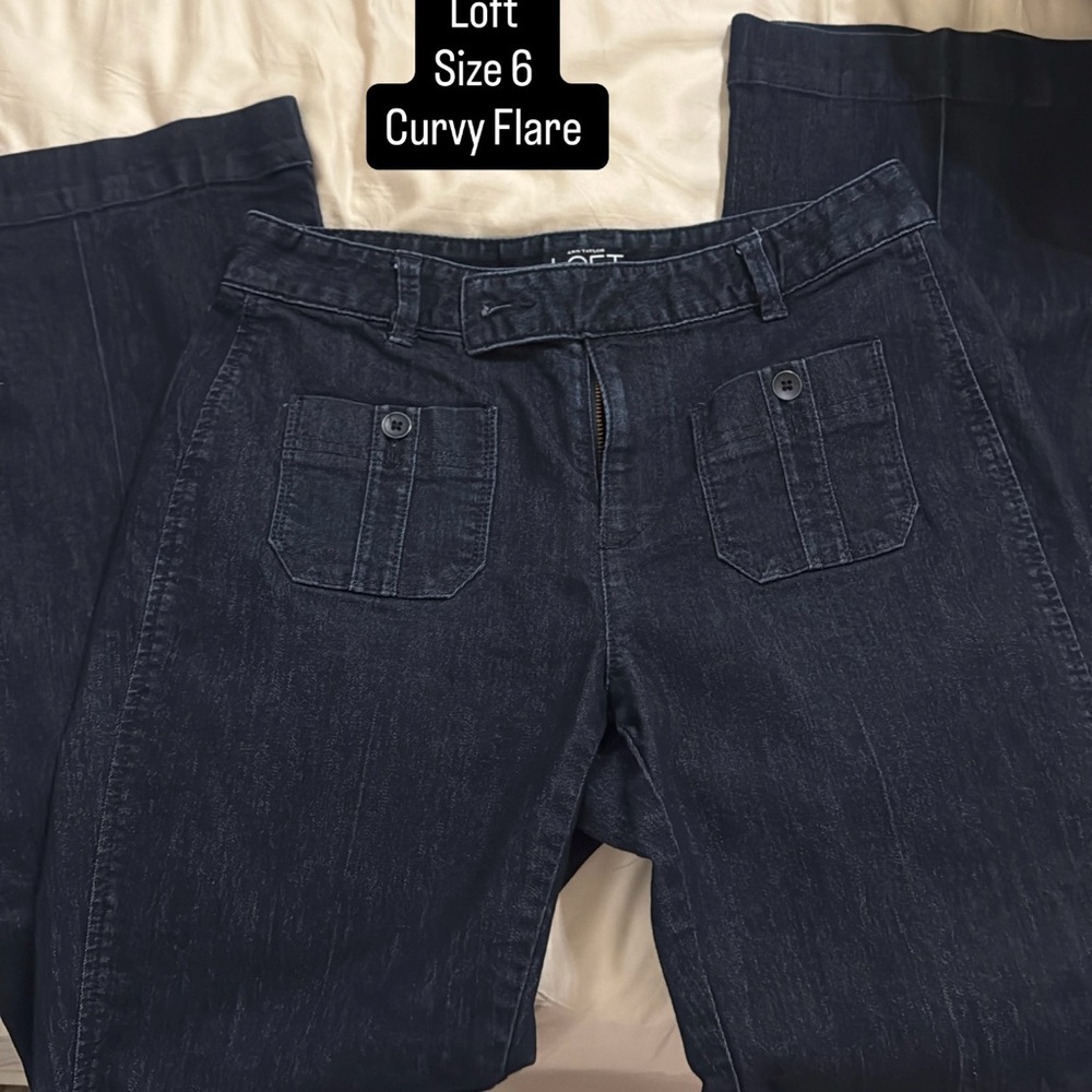 LOFT Dark Indigo Wide Leg Flare Jeans